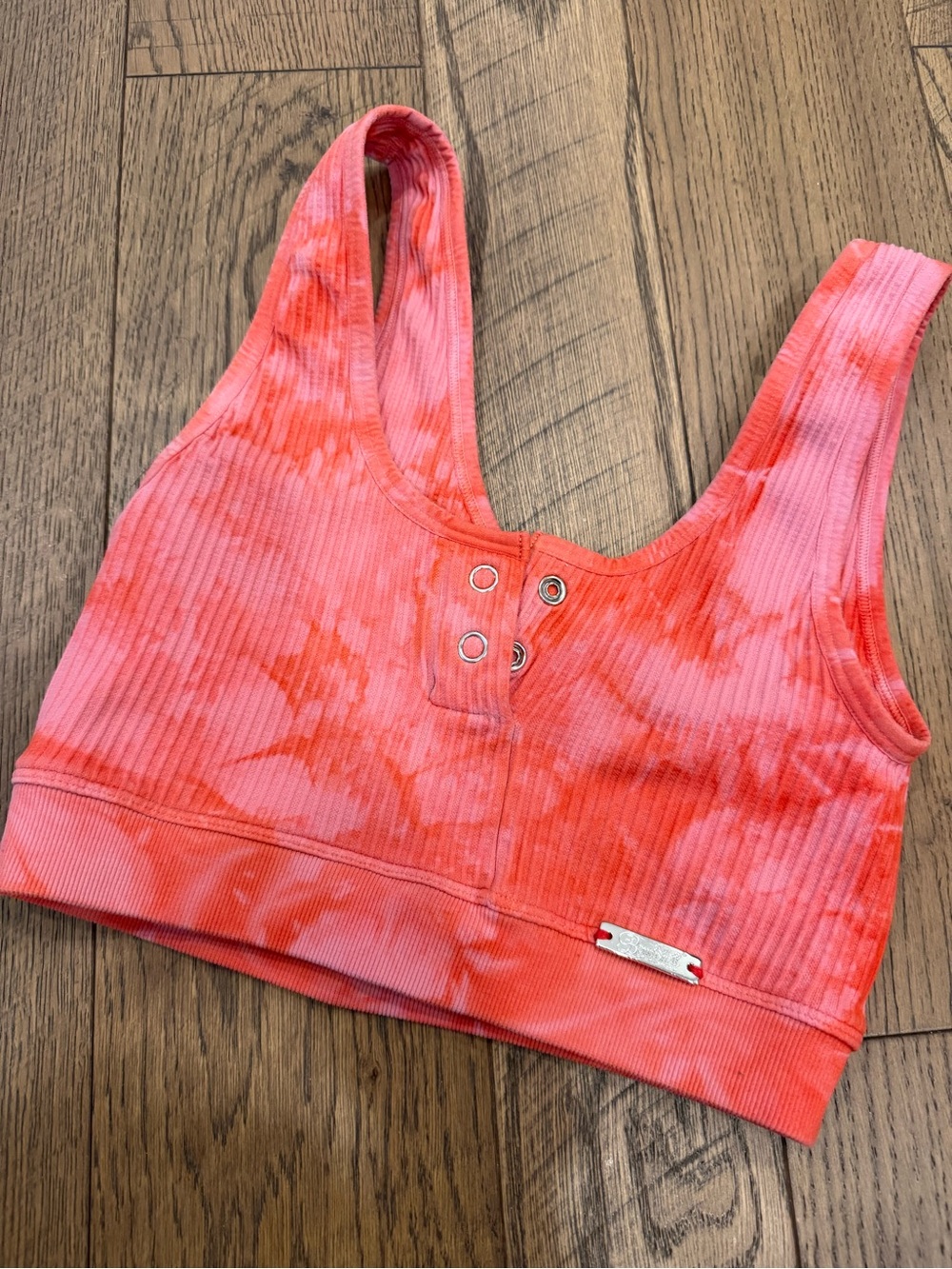 Bombshell Sportswear Pink Orange Tie-Dye Ribbed Tank